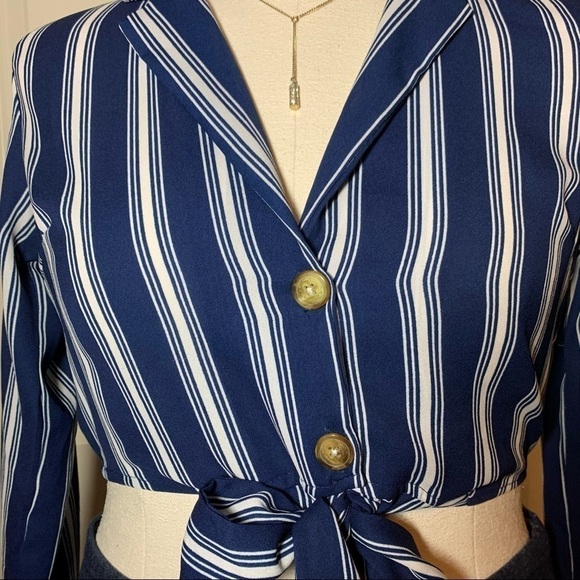 Moon Orchid button down tied front striped blouse - Picture 3 of 13